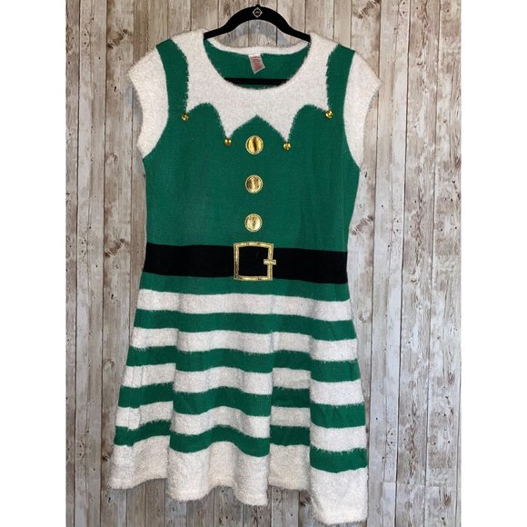 Holiday Time Elf Sweater Party Christmas Dress with Jingle Bells Size 16/18 XL - Picture 1 of 8